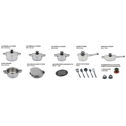 BATERIA DE COCINA 22 PIEZAS ACERO INOXIDABLE - Imagen 2